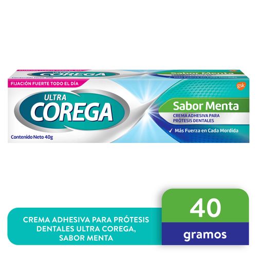 Crema Adhesiva Ultra Corega,  Para Prótesis Dentales, Sabor Menta Tubo - 40g