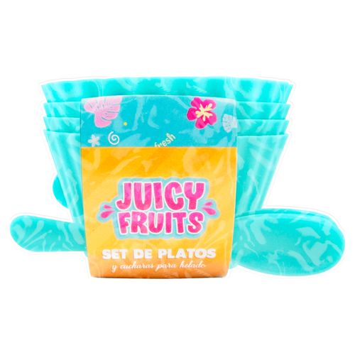 Platos Y Cuchara Juicy Fruits Para Helados Set -  8 Pzas