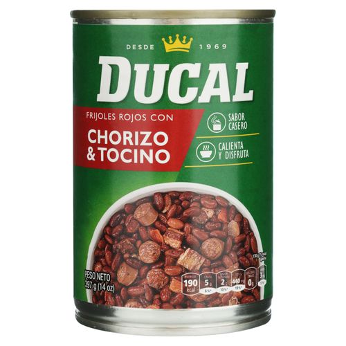 Frijoles Ducal Rojo Con Chorizo Y Tocino 397gr