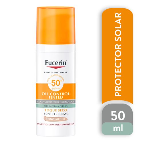 Crema facial Eucerin con color y protección solar tono medio FPS 50 - 50 ml