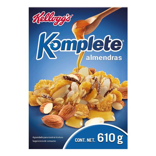 Cereal Kellogg's® Komplete® Almendras - Cereal de Maíz, Avena, Arroz, Salvado de Trigo, Almendras, Miel y Canela - 1 Caja - 610 g