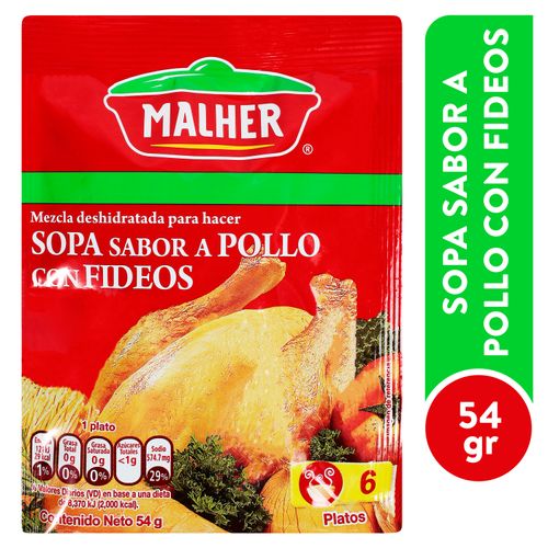 Sopa de pollo con fideos Malher en sobre -54g