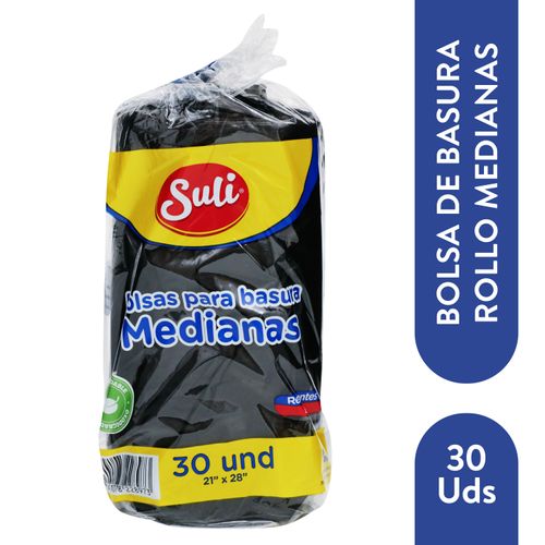 Bolsa Para Basura Marca Suli Negra Rollo Mediana - 30 Unidades