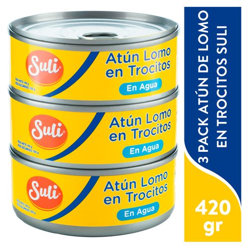 3 Pack Atún Suli Lomo en Trocitos En Agua - 140gr