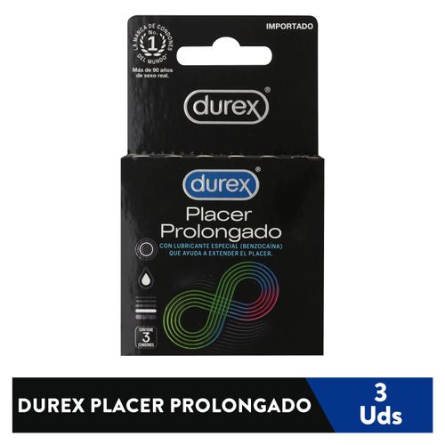 Condones Durex Placer Prolongado Látex Natural, Con Lubricante Especial -3Uds