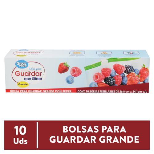 Bolsas Para Alimentos Marca Great Value Grande Con Slider - 10 Unidades