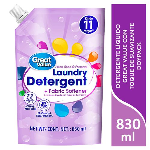 Detergente Líquido Marca Great Value Con Toque De Suavizante Doypack - 830 ml