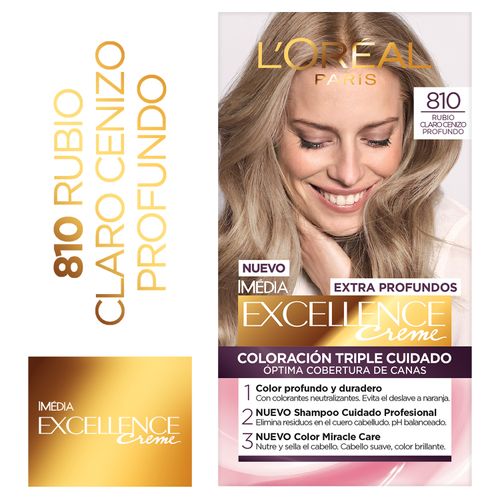 Tinte L'Oréal excellence creme 810 rubio claro cenizo profundo