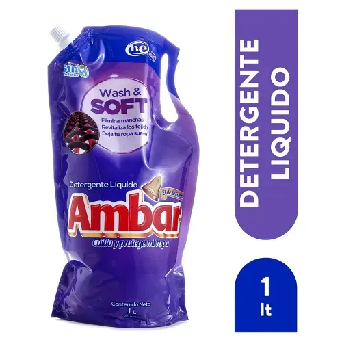 Detergente Liquido Ambar, Wash y Soft -1L