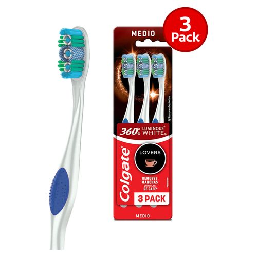 Cepillo de Dientes Colgate 360° Luminous White Lovers, 3 Pack