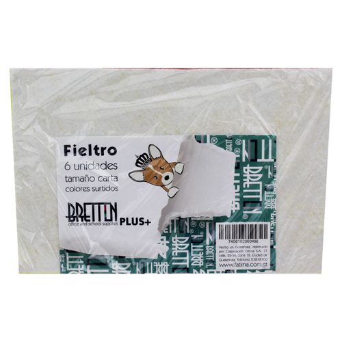 Hojas fieltro Bretton tamaño carta colores surtidos - 6 Uds