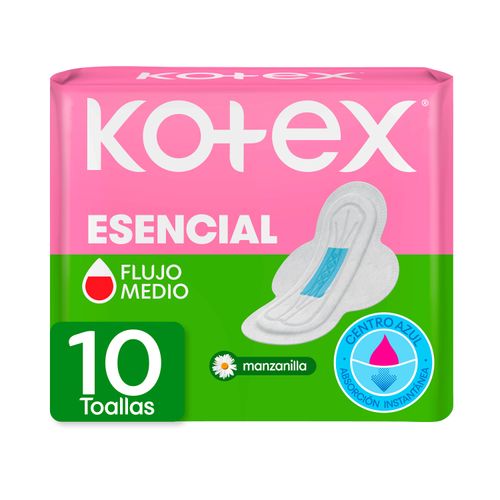 Toallas Femeninas Kotex Esencial Manzanilla Con Alas - 10 uds