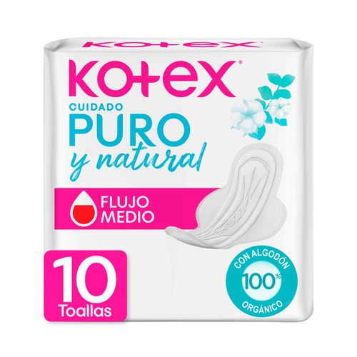 Toallas Femeninas Kotex, Puro Y Natural Ultra Fina Hipoalargénico - 10 Uds