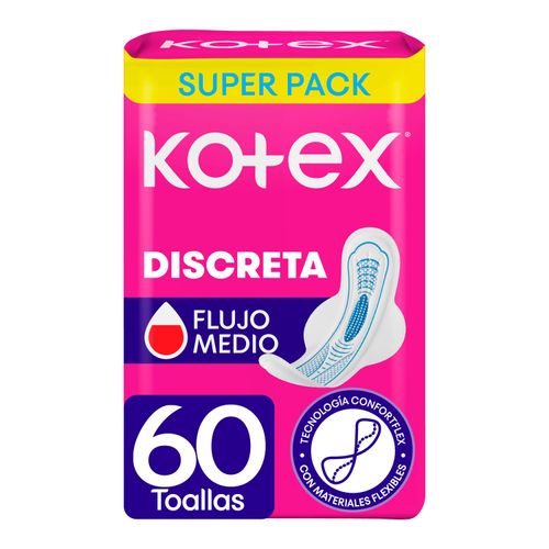 Toallas Femeninas Kotex, Discreta Antibacterial Ultrafina - 60 Uds