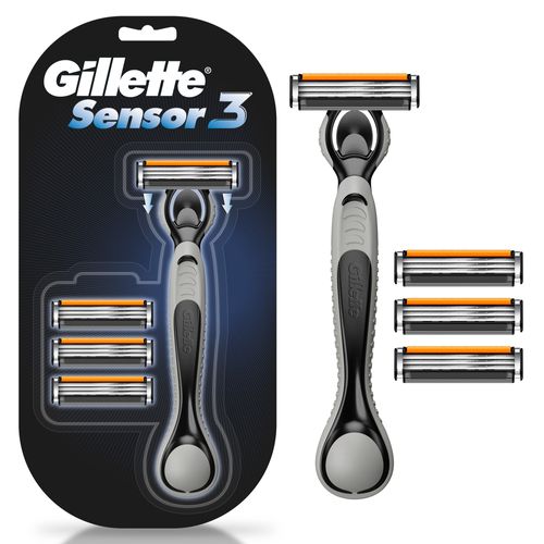 Rasuradora Gillette Sensor3, 1 Mango + 4 Repuestos con 3 hojas