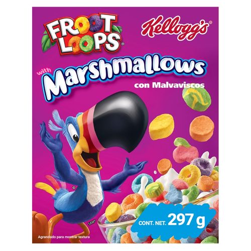 Cereal Kellogg's® Froot Loops® con Malvaviscos - Aritos de Maíz, Trigro y Avena con Sabor a Frutas - 1 Caja de 297 g