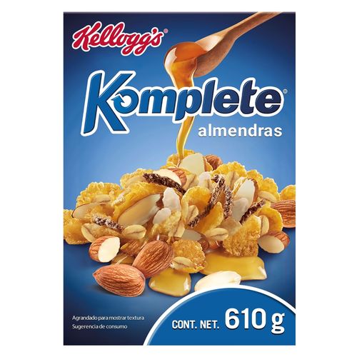 Cereal Kellogg's® Komplete® Almendras - Cereal de Maíz, Avena, Arroz, Salvado de Trigo, Almendras, Miel y Canela - 1 Caja - 610 g