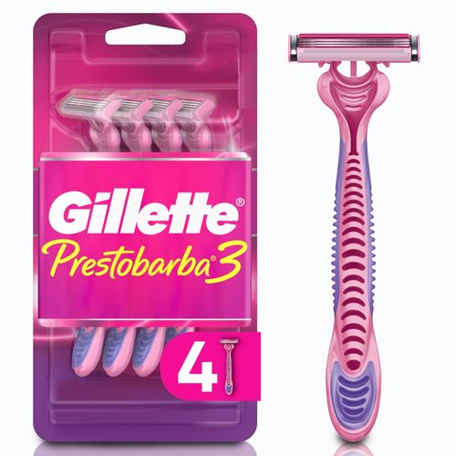 Máquina de Afeitar Mujer Gillette Prestobarba3 con 3 Hojas -4 Uds