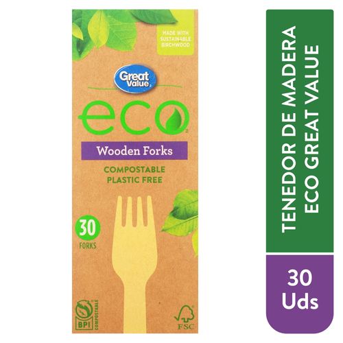 Tenedores Desechable Marca Great Value Eco Compostables - 30 Unidades