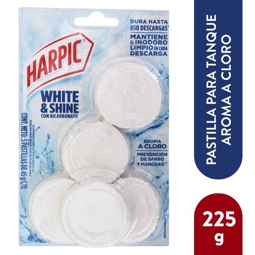 5 Pack Pastilla Para Sanitario Harpic Flushmatic White & Shine - 45gr