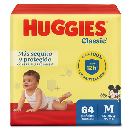 Pañales Huggies Classic Etapa 2/M, 5.5 A 9.5kg  64Uds