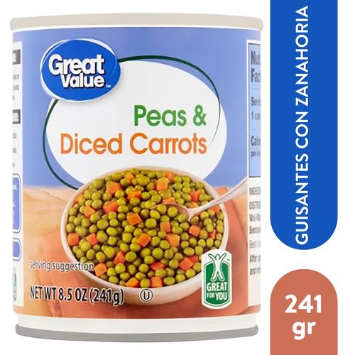 Vegetales Great Value guisante y zanahoria enlatados - 241 g
