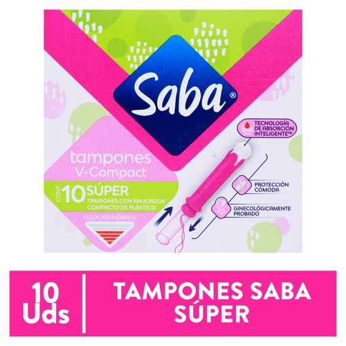 Tampones Saba Súper Flujo Abundante Con Aplicador Compacto - 10Uds