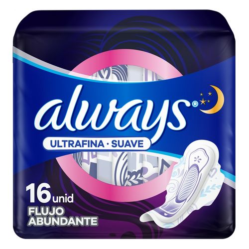 Toallas Nocturnas Always, Ultrafinas Suaves - 16 Unidades