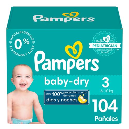 Pañales Pampers Baby-Dry, Talla 3 -104 Uds