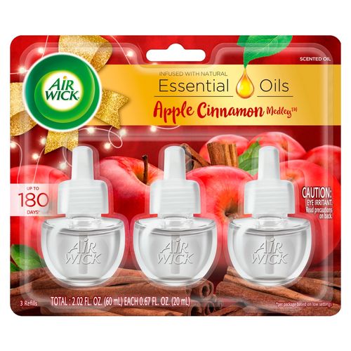 3 Pack Aromatizante AirWick Repuesto Eléctrico Manzana Canela - 60ml