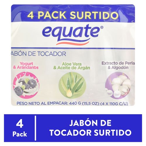 Jabón Tocador Barra Marca Equate 4 Pack Surtido - 440 g