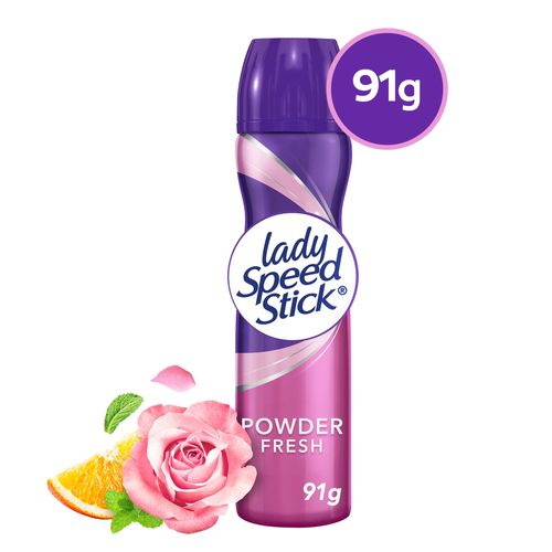 Desodorante Antitranspirante Lady Speed Stick, Powder Fresh en Aerosol para Mujer, 91g