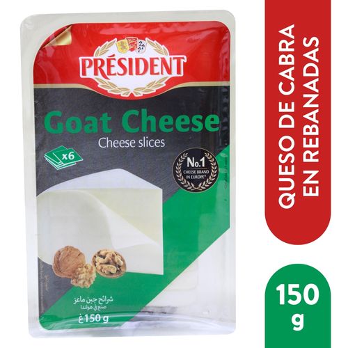Queso President de cabra rebanado  sabor suave y textura cremosa - 150 g