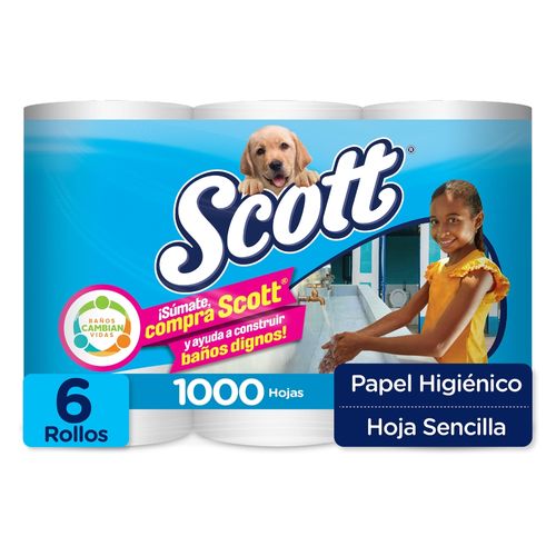 Papel Higiénico Scott 1000 Hojas Hoja Sencilla - 6 Rollo