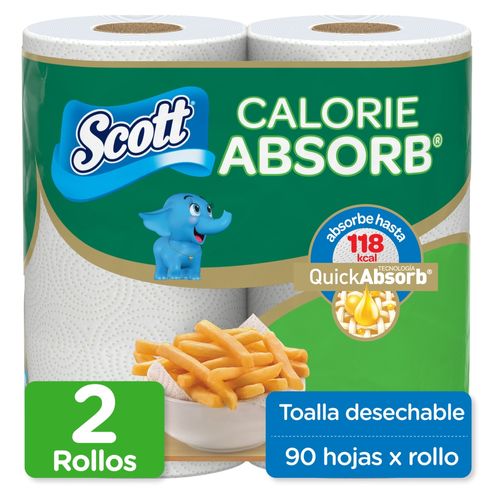 Toalla de Papel Desechable Scott Calorie Absorb 2 Rollos - 90 hojas