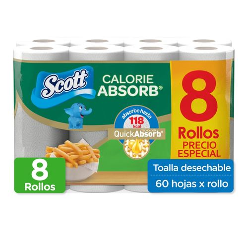 Toalla de Papel Scott Calorie Absorb - 8 Rollos 60 Hojas