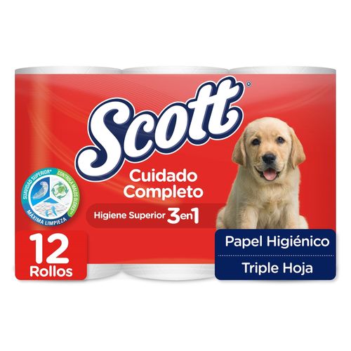 Papel Higiénico Scott Cuidado Completo Triple Hoja - 12 rollos