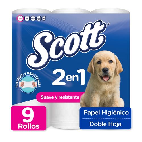 Papel Higiénico Scott 2 en 1 Doble Hoja - 9 Rollos