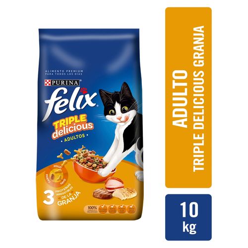 Alimento Gato Adulto Purina Felix Triple Delicious Granja - 10kg