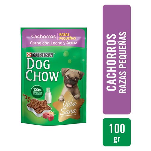 Alimento húmedo Purina dog chow perro cachorro razas pequeñas sabor carne con leche y arroz - 100 g