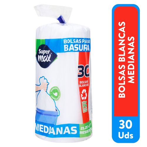 Bolsa Para Basura Marca Supermax Color Blanca Mediana - 30 Unidades