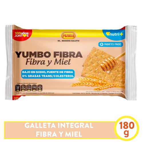 Galleta Pozuelo Integral Yumbo Fibra Y Miel - 180g