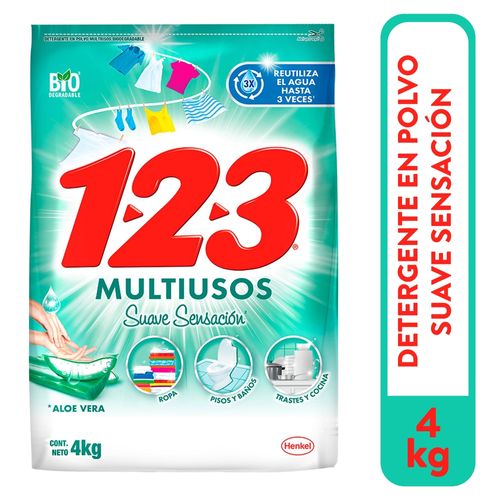 Detergente  En Polvo 123 Multiusos Aloe Vera - 4 Kg