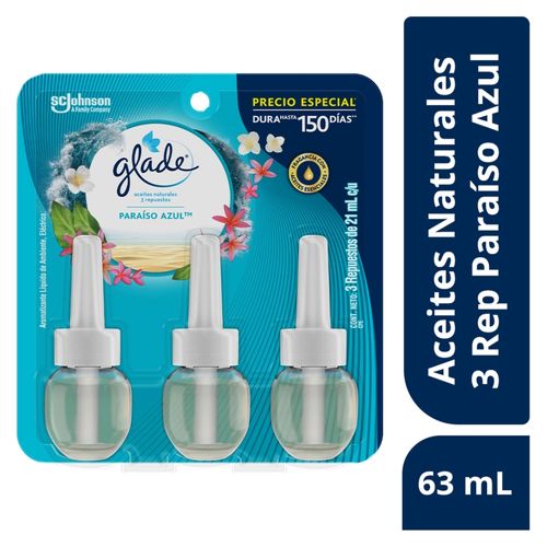 Aromatizante Glade Aceites Naturales Paraiso Azul 3 Repuestos -  63ml