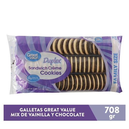 Galleta Great Value duplex sándwich crème chocolate y vainilla rellenas - 708 g