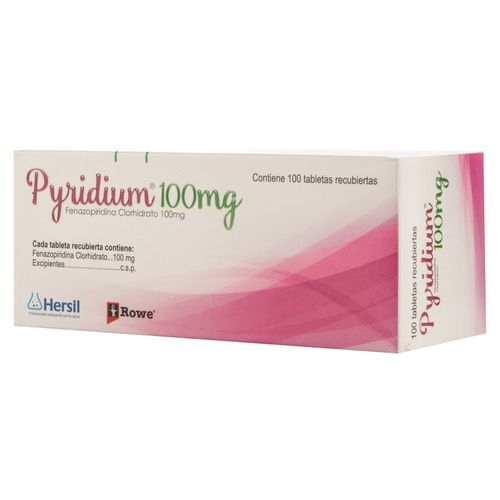 Analgésico urinario Pyridium 100 mg caja 100 comprimidos - Precio indicado por comprimido