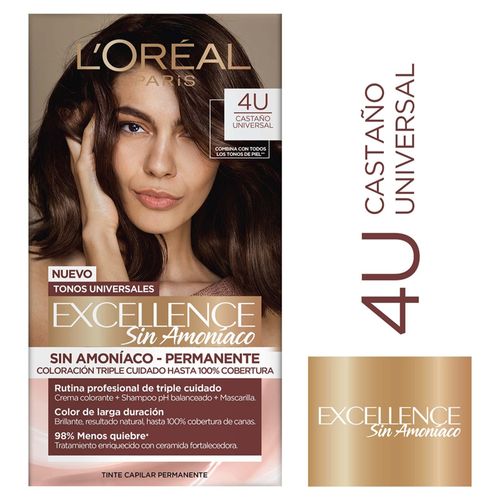 Tintura Permanente L´Oreal Excellence Sin Amoníaco Tono Castaño Universal 4U - 1Uds