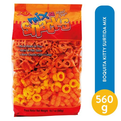 Snacks Kitty Mix Surtido Pellets, Nachos sabor a Queso Chedar - 560gr