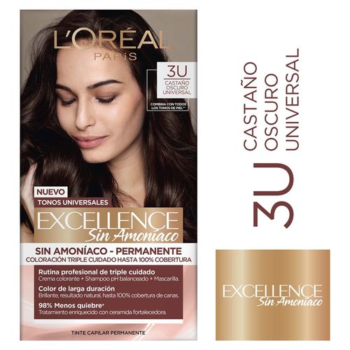 Tintura Permanente L´Oreal Excellence Sin Amoníaco Tono Castaño Oscuro Universal 3U - 1 Uds