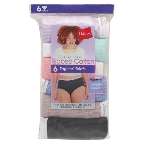 Panti Hanes, Algodón Acanalado para Mujer, 6 pack surtido -Talla 6